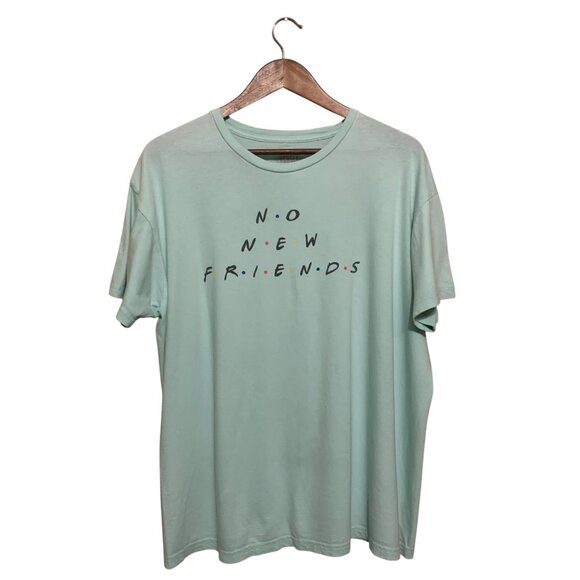 FRCHSLA Unisex T-Shirt "No New FRIENDS" Graphic Spelled Out Mint Green Sz XL Y2K - Picture 2 of 7